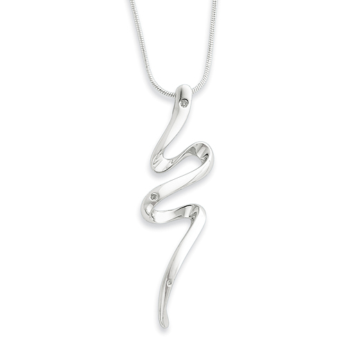 18in Sterling Silver .025ct Diamond Snake Pendant Necklace