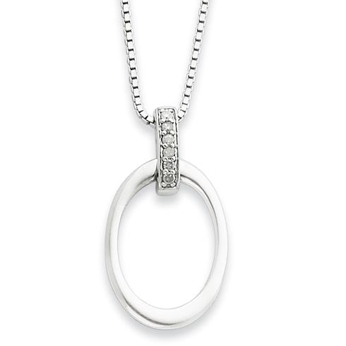18in Sterling Silver .06ct Diamond Oval Necklace