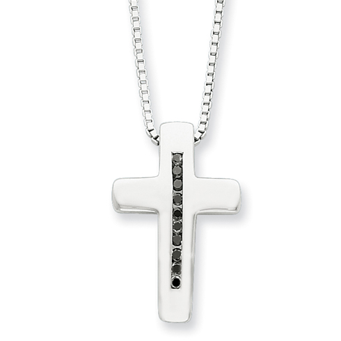 Sterling Silver .1ct Black Diamond Cross 18in Necklace