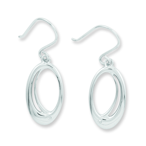 Sterling Silver Diamond Oval Dangle Earrings