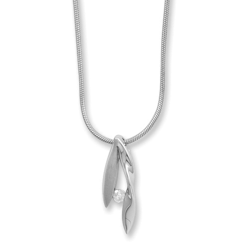 Sterling Silver Diamond Pendant with 18in Snake Chain