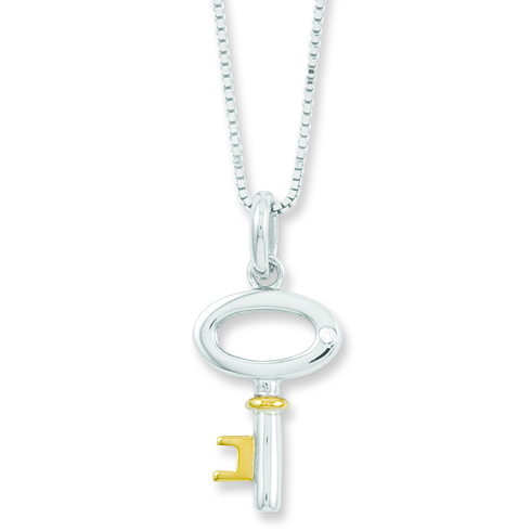 18in Sterling Silver Diamond Gold-plated Key Necklace