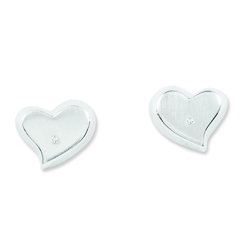 Sterling Silver Diamond Heart Earrings