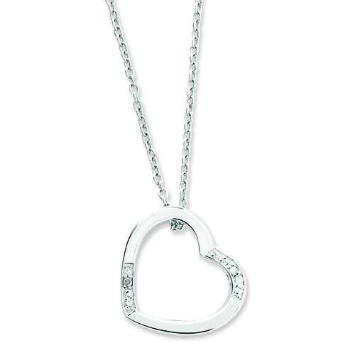 Sterling Silver Small Diamond Heart Pendant with 18in Cable Chain