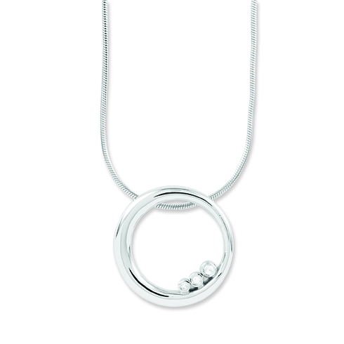 Sterling Silver Circle Necklace with Three Diamonds