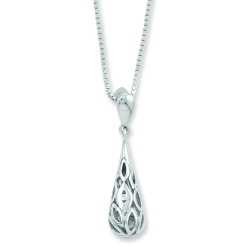 Sterling Silver .01 ct Diamond Teardrop Necklace