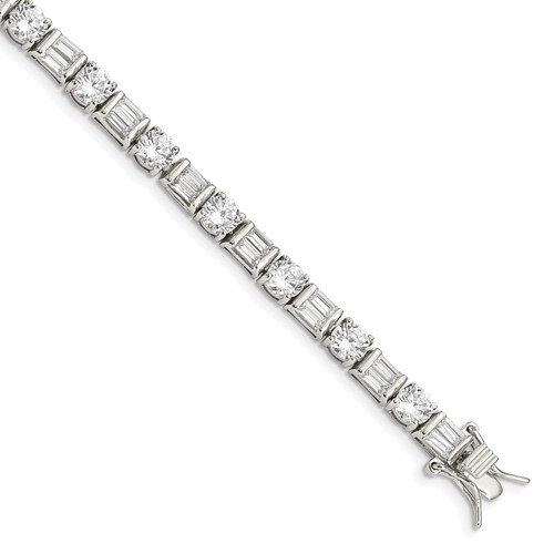  Sterling Silver Round Baguette CZ Line Bracelet 7in