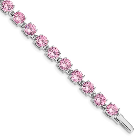 Sterling Silver Pink CZ Tennis Bracelet 7.25in
