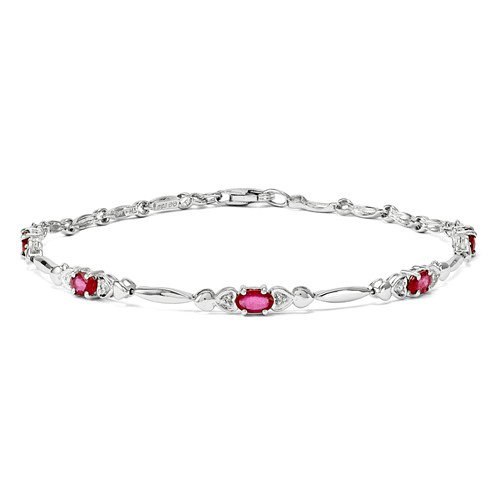 Sterling Silver 1.3 ct tw Composite Ruby Bracelet with Diamond Accents