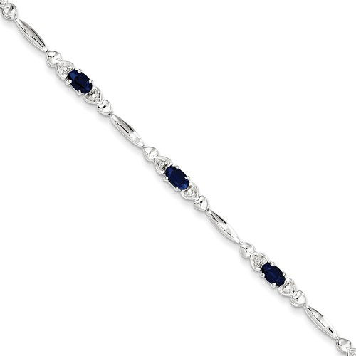 Sterling Silver 1.36 ct Sapphire and Diamond Link 7in Bracelet