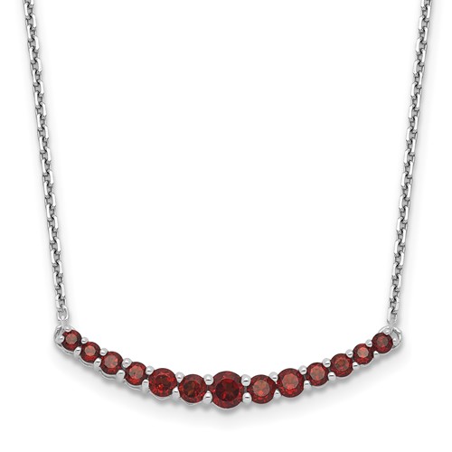 Sterling Silver Garnet Curved Bar Necklace