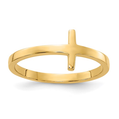 14k Yellow Gold Classic Sideways Cross Ring