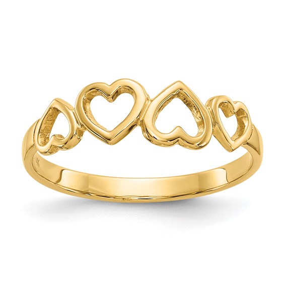 14kt Yellow Gold Ring with Four Open Hearts