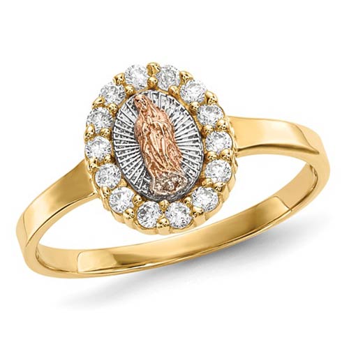 14k Two-tone Gold White Rhodium Cubic Zirconia Lady of Guadalupe Ring