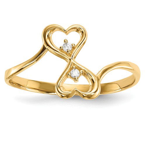 14kt Yellow Gold Heart Duo Promise Ring with CZs