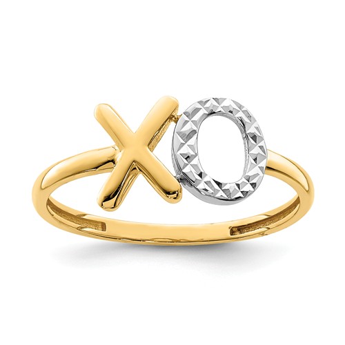 14k Yellow Gold and White Rhodium XO Hugs and Kisses Ring