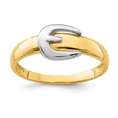 14k Yellow Gold Rhodium Belt Buckle Ring