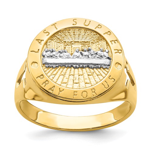 14k Yellow Gold with Rhodium Men's The Last Supper Ring