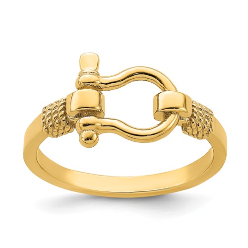 14k Yellow Gold Shackle Ring with Rope Accents R676 Joy Jewelers