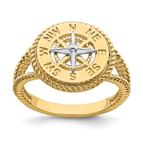 14k Two-Tone Gold Mini Nautical Compass Rope Ring