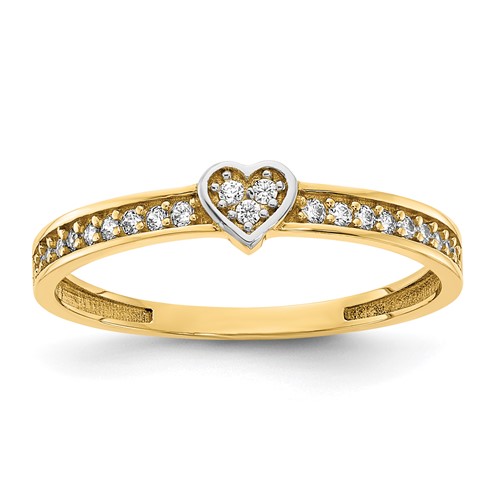 14k Yellow Gold Heart and CZ Stackable Ring with Rhodium