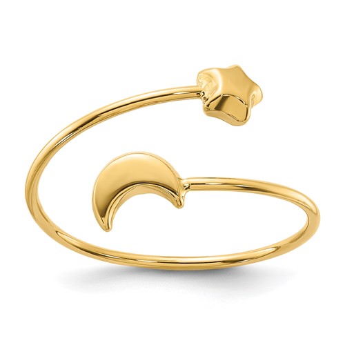 14k Yellow Gold Adjustable Moon and Star Ring