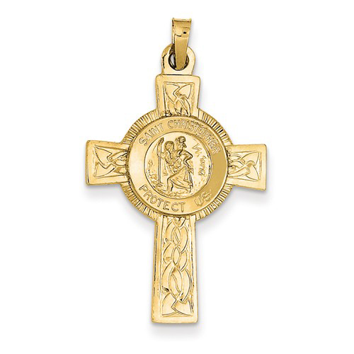 14kt Yellow Gold 1 1/4in St Christopher Cross and Medal