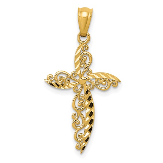 14kt Yellow Gold 7/8in Scroll Filigree Design Cross