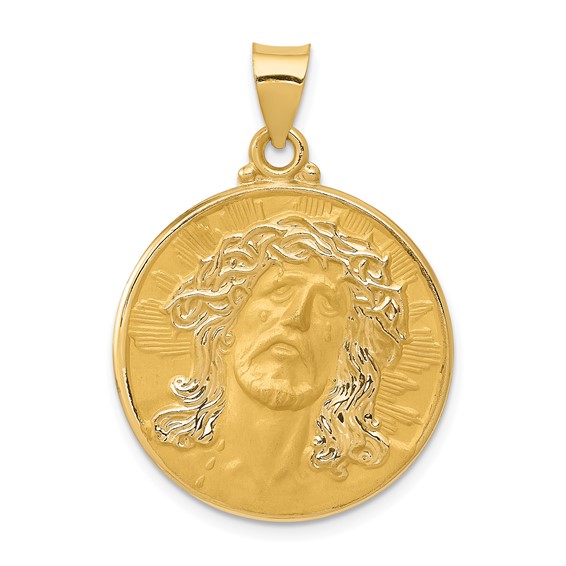 14kt Yellow Gold 7/8in Head of Christ Round Medal Pendant
