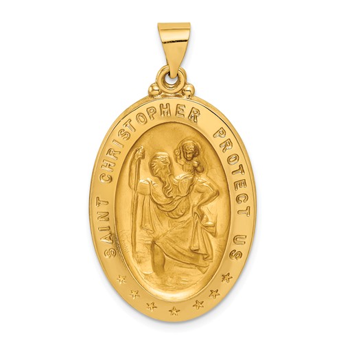 14k Yellow Gold 1 1/8in Hollow Oval St Christopher Medal