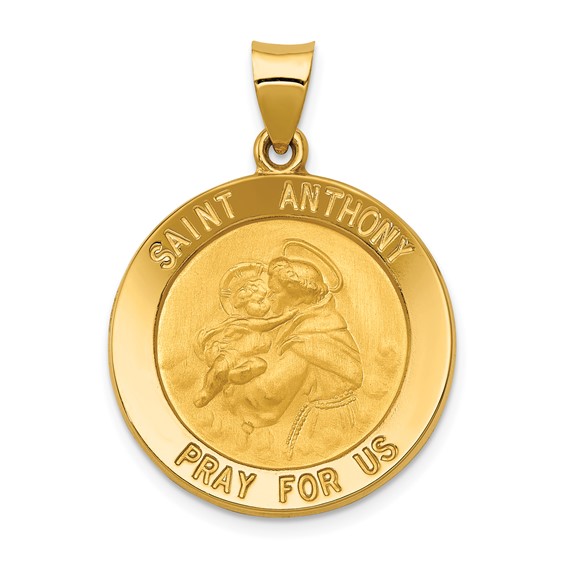 14k Yellow Gold 7/8in Hollow St Anthony Medal