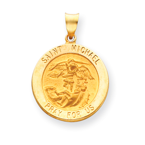 14k Yellow Gold 7/8in Hollow St Michael Medal