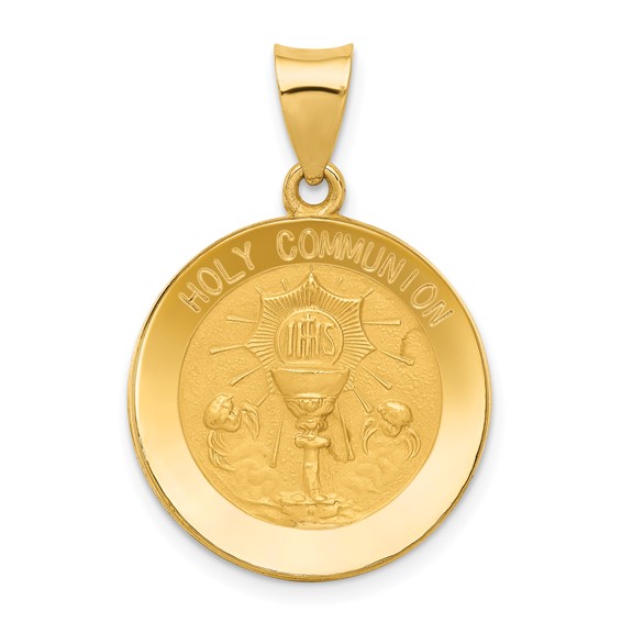 14k Yellow Gold 3/4in Hollow Holy Communion Medal