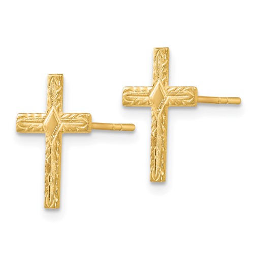 14kt Yellow Gold 1/2in Textured Cross Earrings