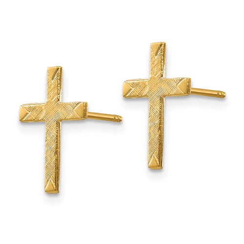 14kt Yellow Gold 1/2in Brushed Cross Earrings