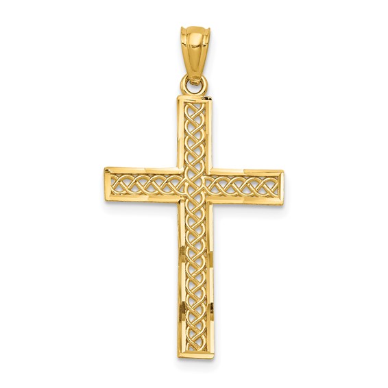 14k Yellow Gold 1in Diamond-cut Filigree Cross