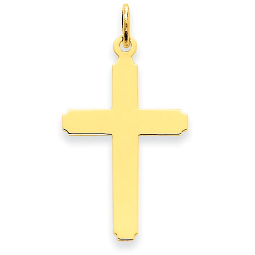 14k Yellow Gold 1in Polished Stamped Latin Cross Pendant