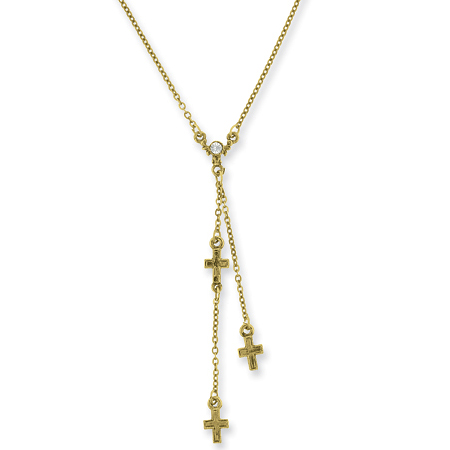 Gold-tone Crystal Cross Drop Necklace RF142 | Joy Jewelers