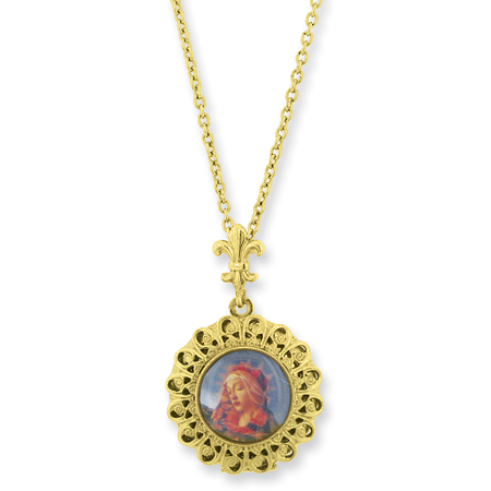 Gold-tone Blessed Flower of the Lily Locket Necklace