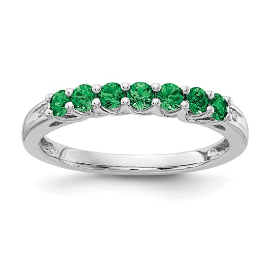 10k White Gold 1/2 ct tw Created Emerald Ring with Diamond Accents