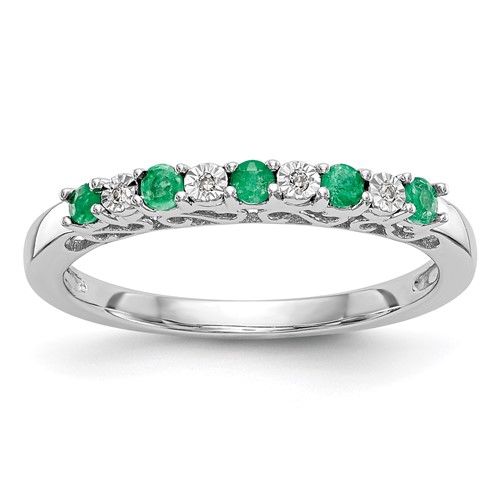 14k White Gold .20 ct Emerald Anniversary Band with Diamond Accents