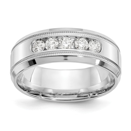 14k White Gold 1/2 ct Created Diamond Men's Beveled Milgrain Ring