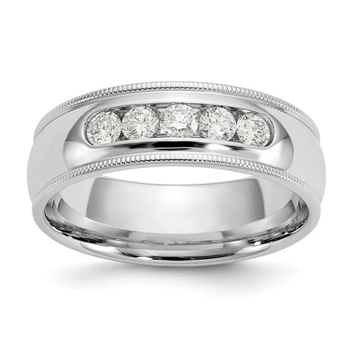 14k White Gold 1/2 ct True Origin Created Diamond Men's Milgrain Ring