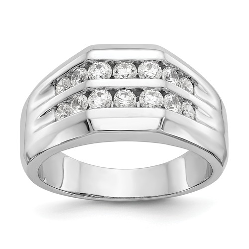 14k White Gold 1 ct True Origin Created Diamond Men's Ring 2 Channels