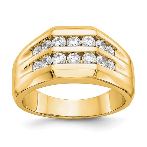 14k Yellow Gold 1 ct True Origin Created Diamond Men's Ring 2 Channels