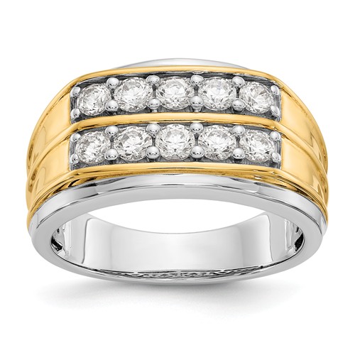 14k Two-tone Gold 1 ct True Origin Created Diamond Men's Ring 2 Rows