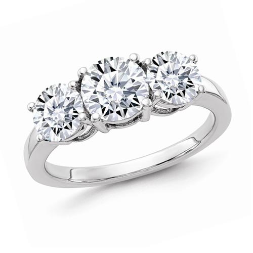14k White Gold 2.2 ct Pure Light Moissanite 3 Stone Ring