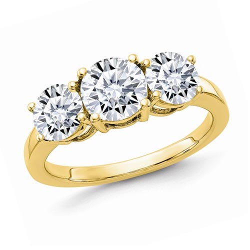 14k Yellow Gold 2.2 ct Pure Light Moissanite 3 Stone Ring