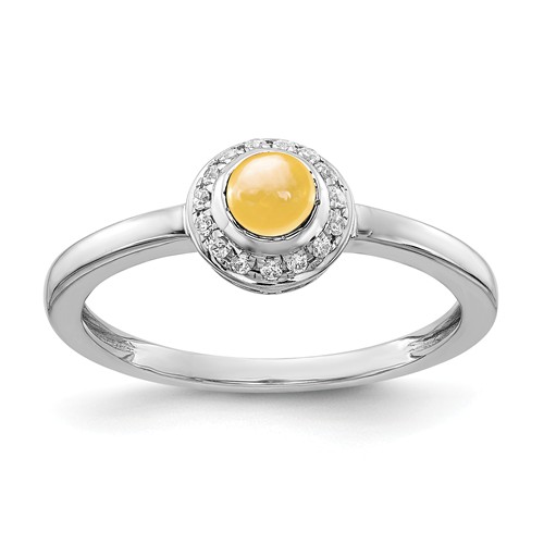 14k White Gold 0.52 ct Citrine Cabochon Ring with Diamonds