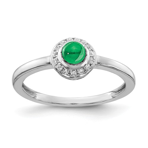 14k White Gold 0.52 ct Emerald Cabochon Ring with Diamonds